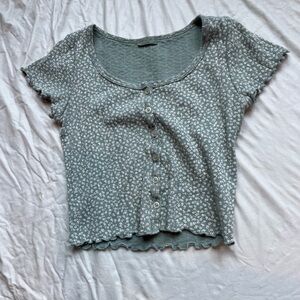 Brandy Melville Green Floral Button-Up Blouse